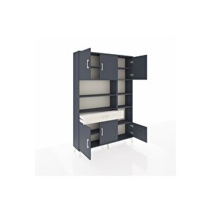 Arges Dolap 10 Raflı Tek Çekmeceli 6 Kapaklı 132x30x195 Antrasit-antrasit/aytaşı