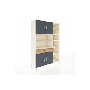 Hyperion Dolap 10 Raflı Tek Çekmeceli 4 Kapaklı 132x44x195 Aytaşı-antrasit/çam