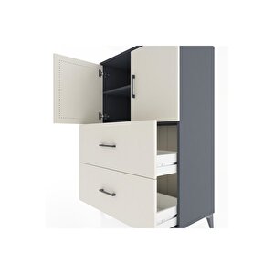 Hyperion Dolap 2 Raflı 2 Çekmeceli 2 Kapaklı 88x44x134 Antrasit-aytaşı