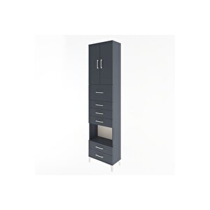 Arges Dolap 3 Raflı 6 Çekmeceli 2 Kapaklı 60x30x243 Antrasit-antrasit