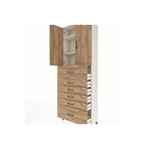 Arges Dolap 3 Raflı 6 Çekmeceli 2 Kapaklı 88x30x243 Aytaşı-çam