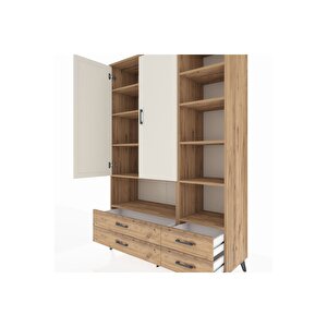 Hyperion Dolap 10 Raflı 4 Çekmeceli 2 Kapaklı 132x44x195 Çam-aytaşı/çam