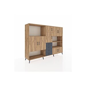Hyperion Dolap 9 Raflı 4 Çekmeceli 8 Kapaklı 220x44x163 Çam-çam/antrasit