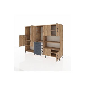 Hyperion Dolap 9 Raflı 4 Çekmeceli 8 Kapaklı 220x44x163 Çam-çam/antrasit