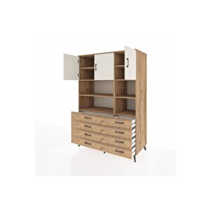 Kronos Dolap 8 Raflı 8 Çekmeceli 3 Kapaklı 132x59x195 Çam-aytaşı/çam