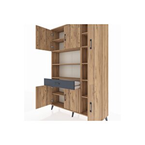 Arges Dolap 10 Raflı Tek Çekmeceli 6 Kapaklı 132x30x195 Çam-çam/antrasit