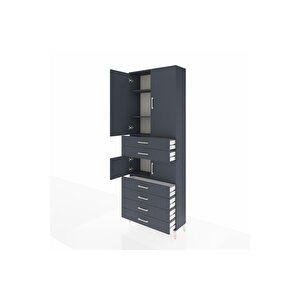 Arges Dolap 4 Raflı 6 Çekmeceli 4 Kapaklı 88x30x243 Antrasit-antrasit