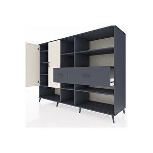 Kronos Dolap 10 Raflı 2 Çekmeceli 2 Kapaklı 220x59x163 Antrasit-aytaşı/antrasit