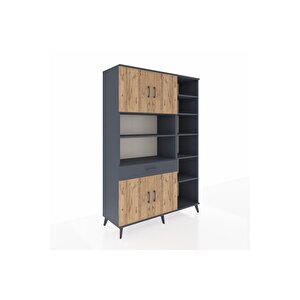 Hyperion Dolap 10 Raflı Tek Çekmeceli 4 Kapaklı 132x44x195 Antrasit-çam/antrasit