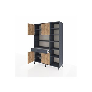 Hyperion Dolap 10 Raflı Tek Çekmeceli 4 Kapaklı 132x44x195 Antrasit-çam/antrasit