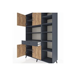 Hyperion Dolap 10 Raflı Tek Çekmeceli 4 Kapaklı 132x44x195 Antrasit-çam/antrasit