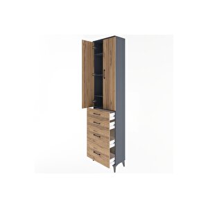 Arges Dolap 4 Raflı 4 Çekmeceli 2 Kapaklı 60x30x243 Antrasit-çam