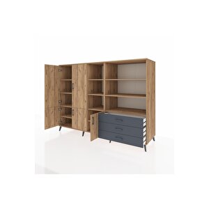 Kronos Dolap 11 Raflı 3 Çekmeceli 5 Kapaklı 220x59x163 Çam-çam/antrasit