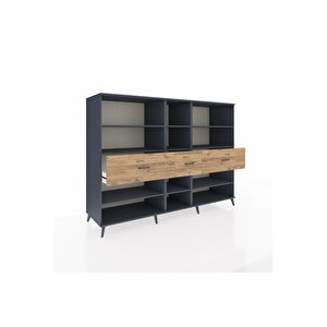 Kronos Dolap 9 Raflı 3 Çekmeceli  220x59x163 Antrasit-antrasit/çam