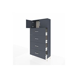 Arges Dolap Tek Raflı 4 Çekmeceli 2 Kapaklı 88x30x182 Antrasit-antrasit