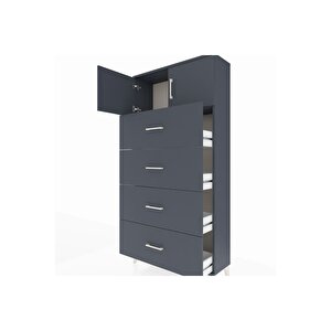 Arges Dolap Tek Raflı 4 Çekmeceli 2 Kapaklı 88x30x182 Antrasit-antrasit