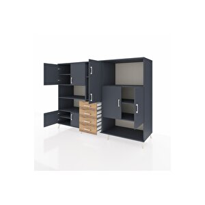 Kronos Dolap 10 Raflı 4 Çekmeceli 8 Kapaklı 220x59x163 Antrasit-antrasit/çam