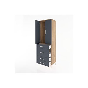 Hyperion Dolap Tek Raflı 4 Çekmeceli Tek Askılı 60x44x195 Çam-antrasit