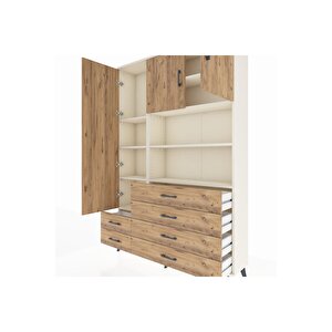 Arges Gardrop 8 Raflı 6 Çekmeceli 3 Kapaklı 132x30x195 Aytaşı-çam