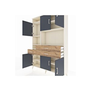 Arges Dolap 9 Raflı 3 Çekmeceli 6 Kapaklı 132x30x195 Aytaşı-antrasit/çam