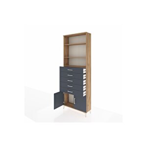 Arges Dolap 3 Raflı 5 Çekmeceli 2 Kapaklı 88x30x243 Çam-antrasit