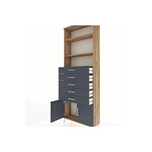 Arges Dolap 3 Raflı 5 Çekmeceli 2 Kapaklı 88x30x243 Çam-antrasit