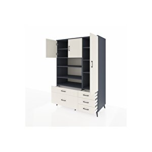 Kronos Dolap 9 Raflı 5 Çekmeceli 3 Kapaklı 132x59x195 Antrasit-aytaşı/aytaşı