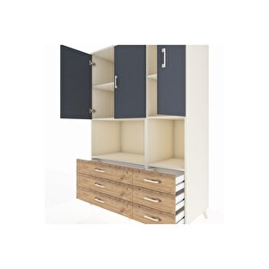 Kronos Dolap 6 Raflı 6 Çekmeceli 3 Kapaklı 132x59x195 Aytaşı-antrasit/çam