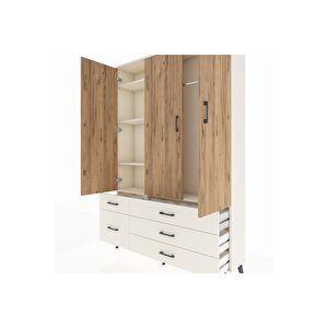 Arges Dolap 5 Raflı 5 Çekmeceli Tek Askılı 132x30x195 Aytaşı-çam/aytaşı