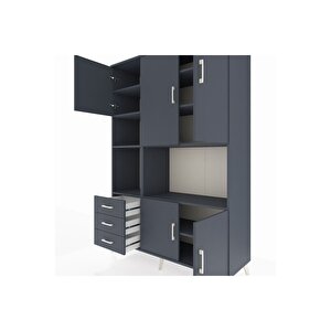 Hyperion Gardrop 9 Raflı 3 Çekmeceli 5 Kapaklı 132x44x195 Antrasit-antrasit