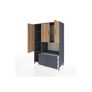 Kronos Dolap 6 Raflı 3 Çekmeceli 3 Kapaklı 132x59x195 Antrasit-çam/antrasit