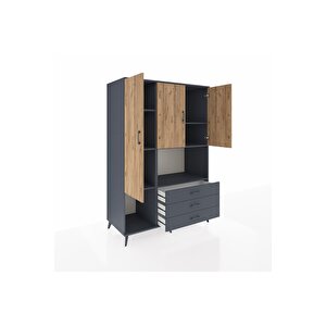 Kronos Dolap 6 Raflı 3 Çekmeceli 3 Kapaklı 132x59x195 Antrasit-çam/antrasit