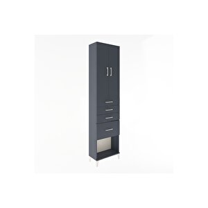 Arges Dolap 3 Raflı 4 Çekmeceli 2 Kapaklı 60x30x243 Antrasit-antrasit