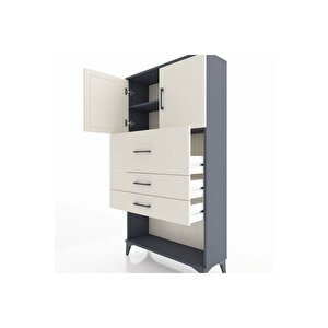 Arges Dolap 2 Raflı 3 Çekmeceli 2 Kapaklı 88x30x163 Antrasit-aytaşı