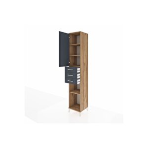 Hyperion Dolap 4 Raflı 3 Çekmeceli Tek Kapaklı 44x44x243 Çam-antrasit