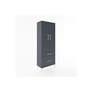 Arges Dolap 3 Raflı 2 Çekmeceli 2 Kapaklı 60x30x163 Antrasit-antrasit