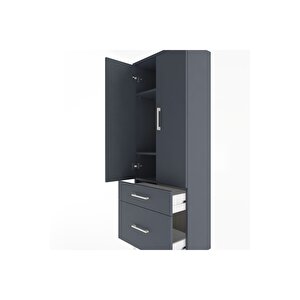 Arges Dolap 3 Raflı 2 Çekmeceli 2 Kapaklı 60x30x163 Antrasit-antrasit