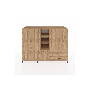 Kronos Dolap 11 Raflı 3 Çekmeceli 7 Kapaklı 220x59x163 Çam-çam