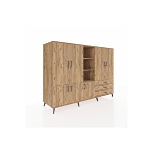 Kronos Dolap 11 Raflı 3 Çekmeceli 7 Kapaklı 220x59x163 Çam-çam
