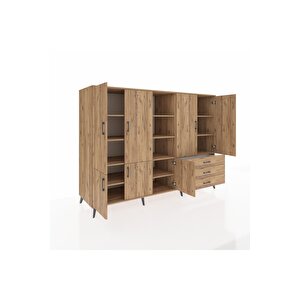 Kronos Dolap 11 Raflı 3 Çekmeceli 7 Kapaklı 220x59x163 Çam-çam