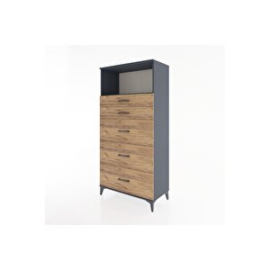 Hyperion Dolap Tek Raflı 5 Çekmeceli 88x44x182 Antrasit-çam