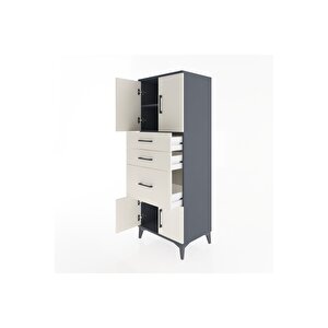 Hyperion Dolap 2 Raflı 3 Çekmeceli 4 Kapaklı 60x44x163 Antrasit-aytaşı