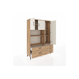 Hyperion Dolap 7 Raflı 5 Çekmeceli 3 Kapaklı 132x44x195 Çam-aytaşı/çam