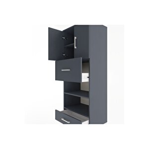 Hyperion Dolap 4 Raflı 2 Çekmeceli 2 Kapaklı 60x44x163 Antrasit-antrasit