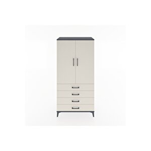 Hyperion Dolap Tek Raflı 4 Çekmeceli Tek Askılı 88x44x182 Antrasit-aytaşı
