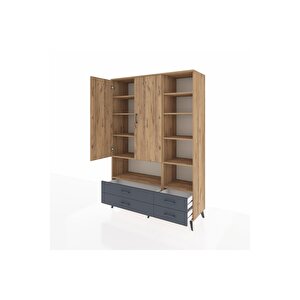 Hyperion Dolap 10 Raflı 4 Çekmeceli 2 Kapaklı 132x44x195 Çam-çam/antrasit