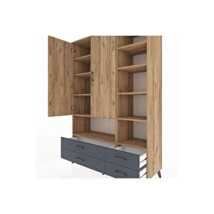 Hyperion Dolap 10 Raflı 4 Çekmeceli 2 Kapaklı 132x44x195 Çam-çam/antrasit