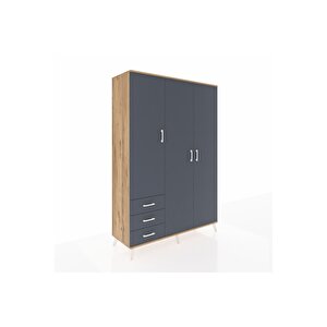 Hyperion Gardrop 6 Raflı 3 Çekmeceli Tek Askılı 132x44x195 Çam-antrasit