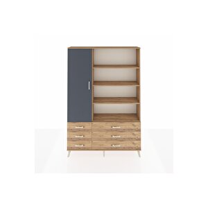 Arges Dolap 8 Raflı 6 Çekmeceli Tek Kapaklı  132x30x195 Çam-antrasit/çam