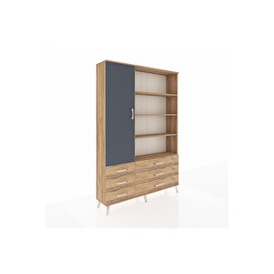 Arges Dolap 8 Raflı 6 Çekmeceli Tek Kapaklı  132x30x195 Çam-antrasit/çam